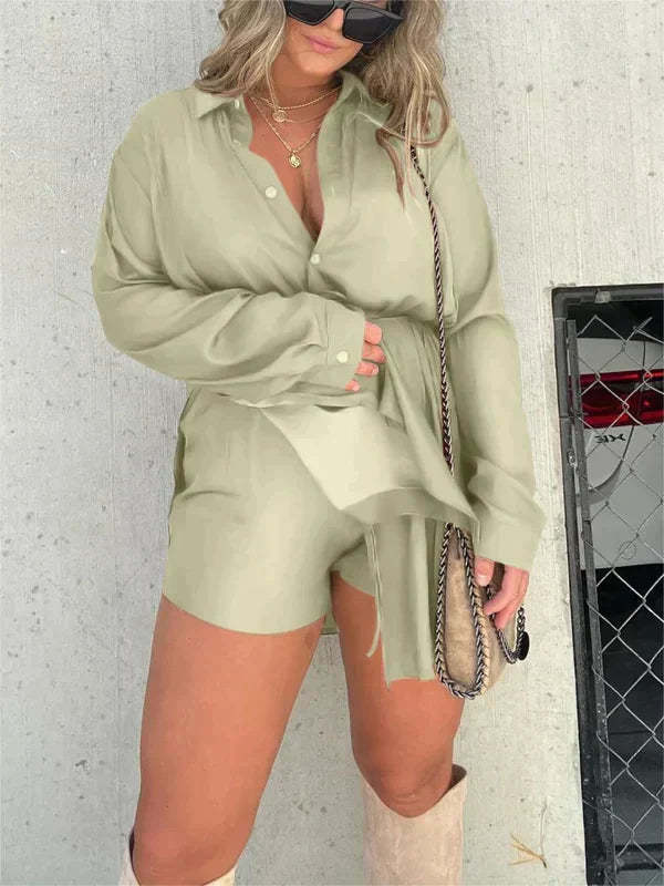 Daniela™ Effen Oberhemd mit kurzem 2-teiliges Set