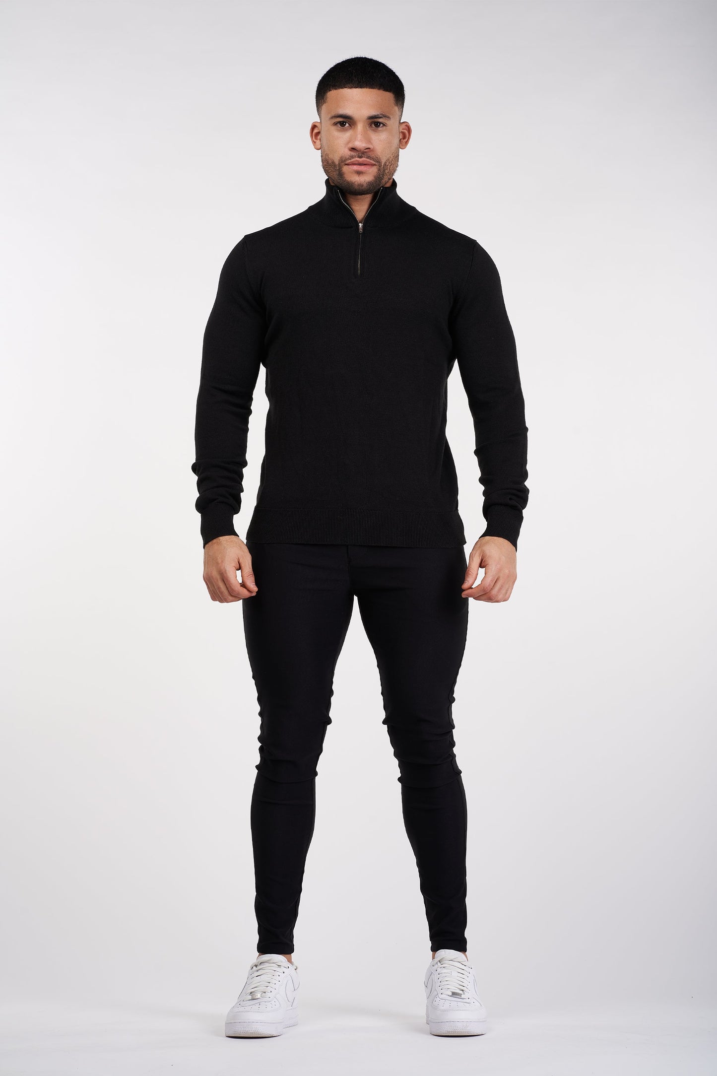 THE SANTONI - HALF ZIP SWEATER - BLACK