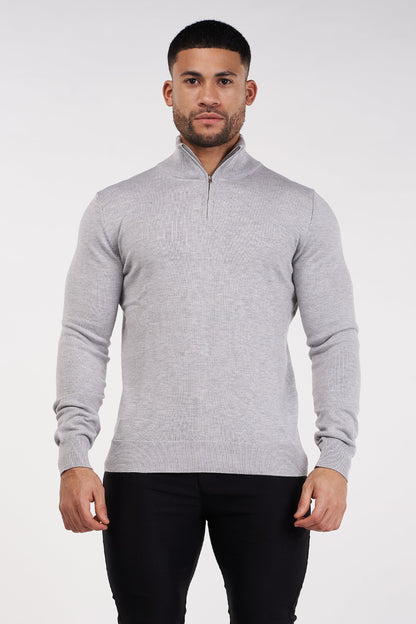 THE SANTONI - HALF ZIP SWEATER - GREY